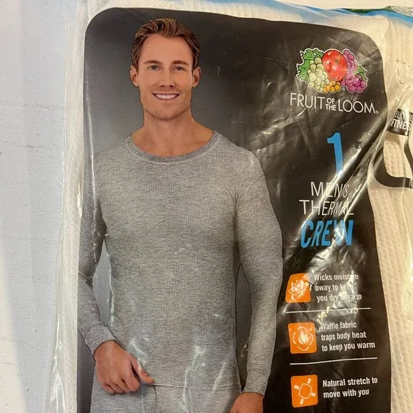 Fruit of the Loom Mens Recycled Waffle Thermal Underwear Crew Top - NWT - Picture 3 of 5